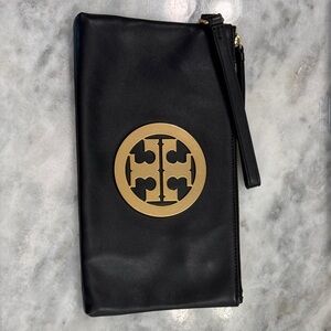 Tory Burch Wristlet Clutch, Leather with Gold Logo Accent